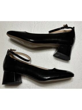 LOFT Black Patent Leather Ankle-Strap Block Heels Size 8 Prom Wedding Homecoming